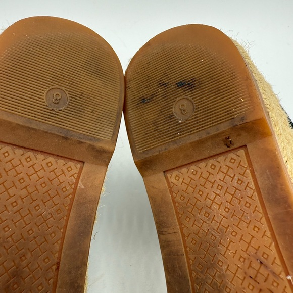 Tory Burch‎ Black Espadrille Wedge Flats Canvas Logo Sandals Slip-on - Picture 9 of 10